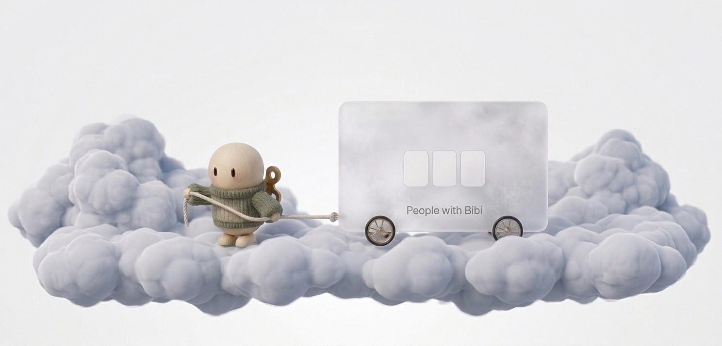Otto pulling a cart across the clouds, carrying the number of people with Bibi